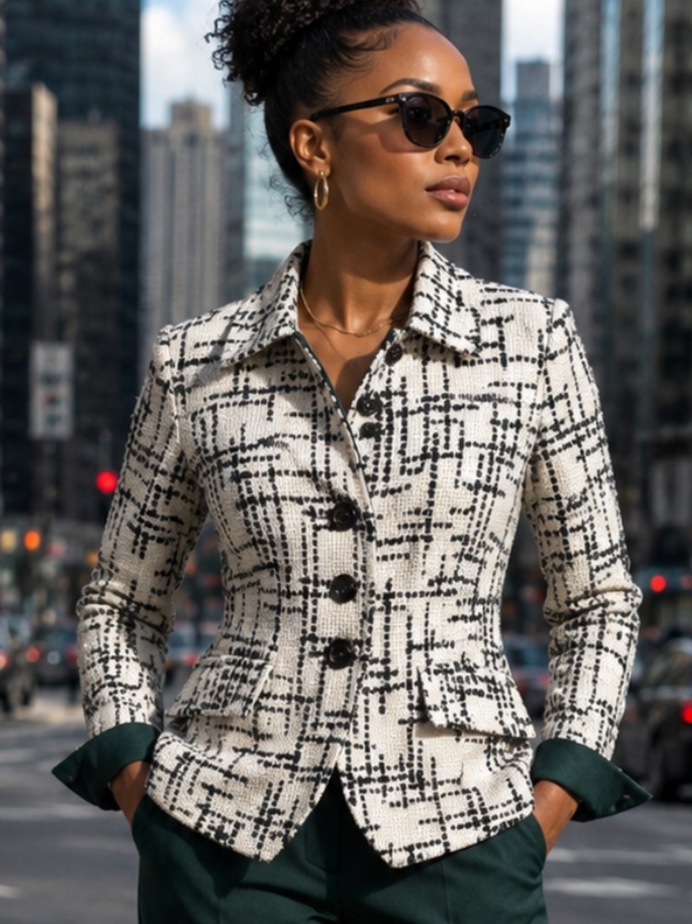 Roberto Quaglia Cream & Black Tweed-Style Blazer